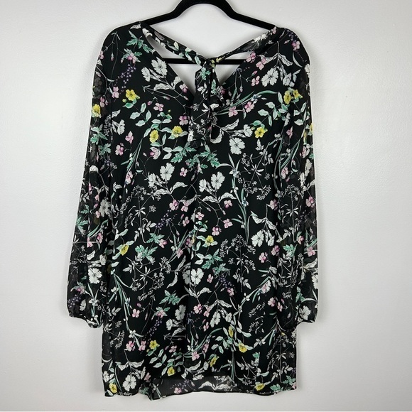 BCBGeneration Floral Chiffon Mini Dress Size XS Black Sheer Sleeve Boho - Picture 16 of 16